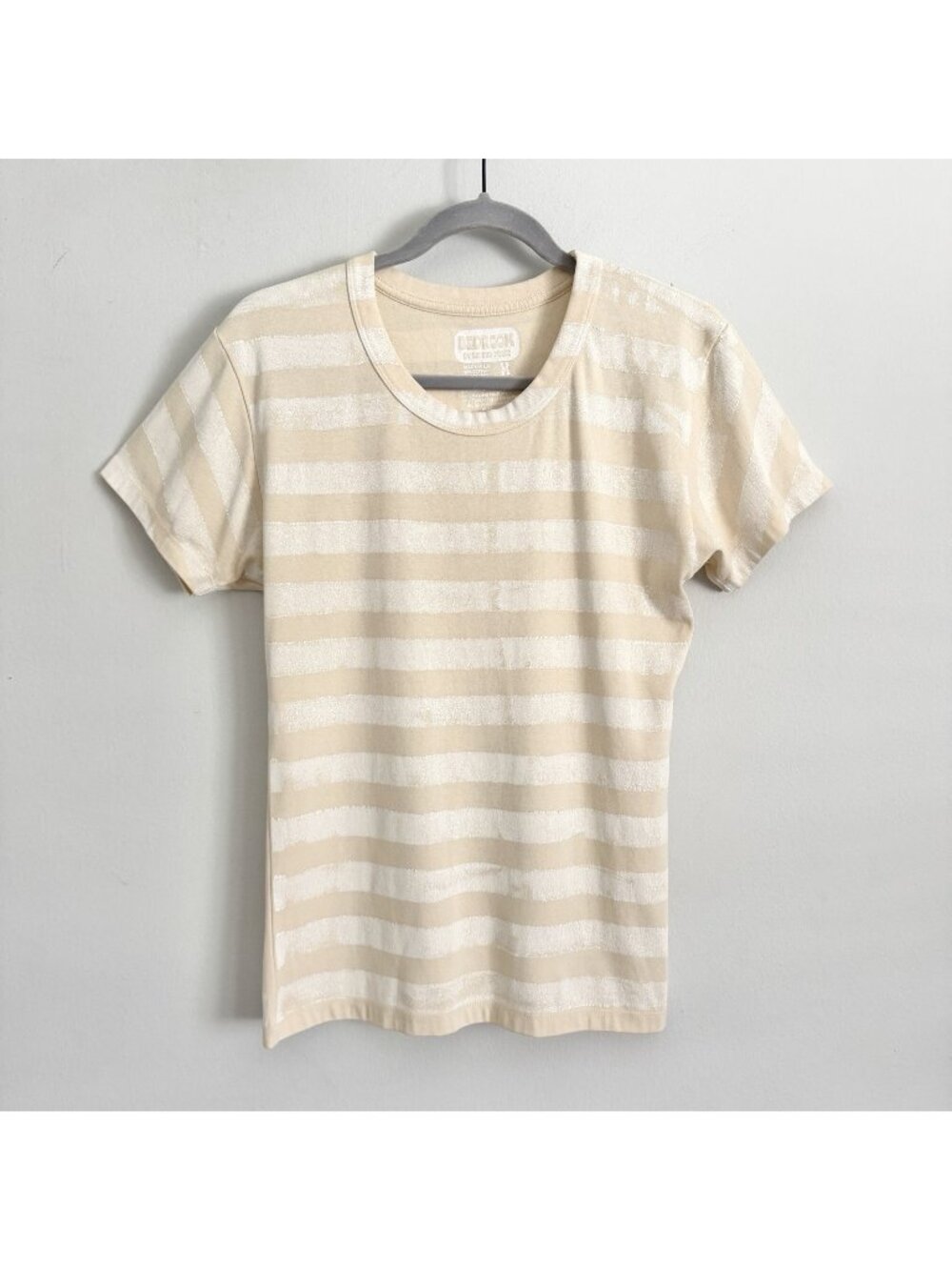Bedroom Big Bud Press Cream Striped Unisex Short Sleeve Baby Doll Shirt Medium